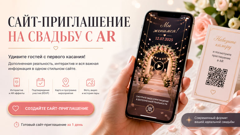 Сайт-приглашение на свадьбу с дополненной реальностью (AR) — заказать онлайн