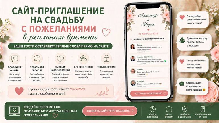 Сайт-приглашение с пожеланиями онлайн