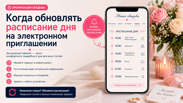 Когда обновлять расписание дня на электронном приглашении