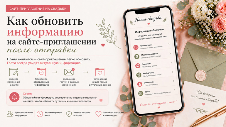 Как обновить информацию на сайте-приглашении после отправки