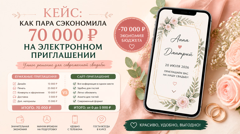 Кейс: как пара сэкономила 70 000 ₽ на электронном приглашении