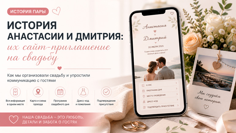 История Анастасии и Дмитрия: их сайт-приглашение на свадьбу